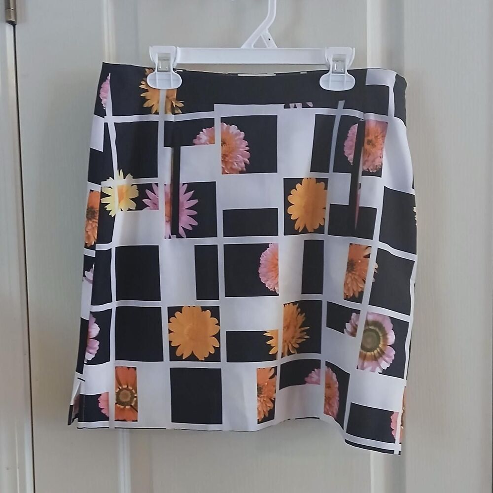 NWT black/white checkered retro 90s floral print tennis golf skirt 6 athleisure